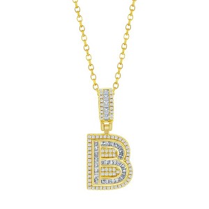 Bella Silver Sterling Silver Baguette CZ Initial 18" Pendant Necklace  - Gold Plated - Available Colors: Gold, Silver - 1 of 2