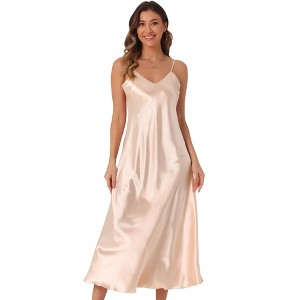 INSPIRE CHIC Women's Satin Sleeveless V Neck Spaghetti Strap Evening Party Maxi Dress - 1 of 4