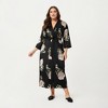 Anna-Kaci Lounge Women's PLus Size Floral Satin Long Robe with Contrast Trim, Wrap Front Silhouette and Waist Tie Belt - 3 of 4
