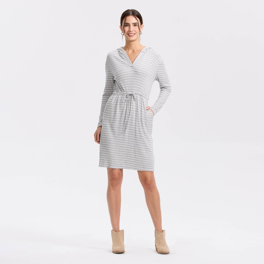 Women's Long Sleeve Knit Mini A-Line Dress - Universal Thread™ Light Gray/White Striped S