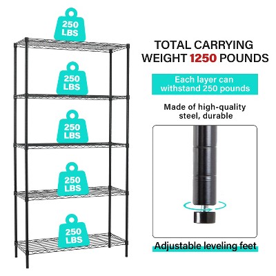 Black Adjustable 6-Shelf Industrial Steel Wire Rack