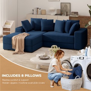 MOONMISS 110"L-Shape Modern Sectional Cloud Sofa with Chaise, Extra Large Sleeper Couches Corduroy with 8pcs Pillows for Living Room, Bedroom - 1 of 4