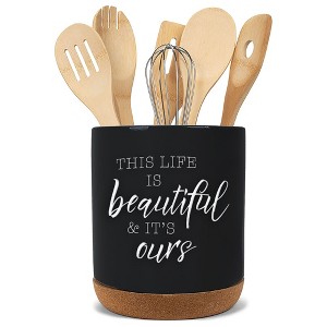 Elanze Designs Beautiful Life Black X-Large Cork Bottom Kitchen Utensil Holder - 1 of 4
