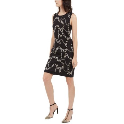 I.N.C International Concepts Womens Chain-Print Sweater Dress, Black, X-Large