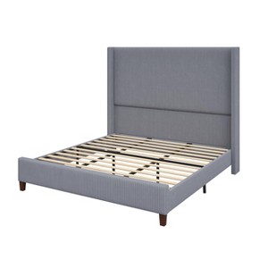 AMERLIFE Size 62" Corduroy Upholstered Bed Frame Extra Tall Wingback Headboard - 1 of 4