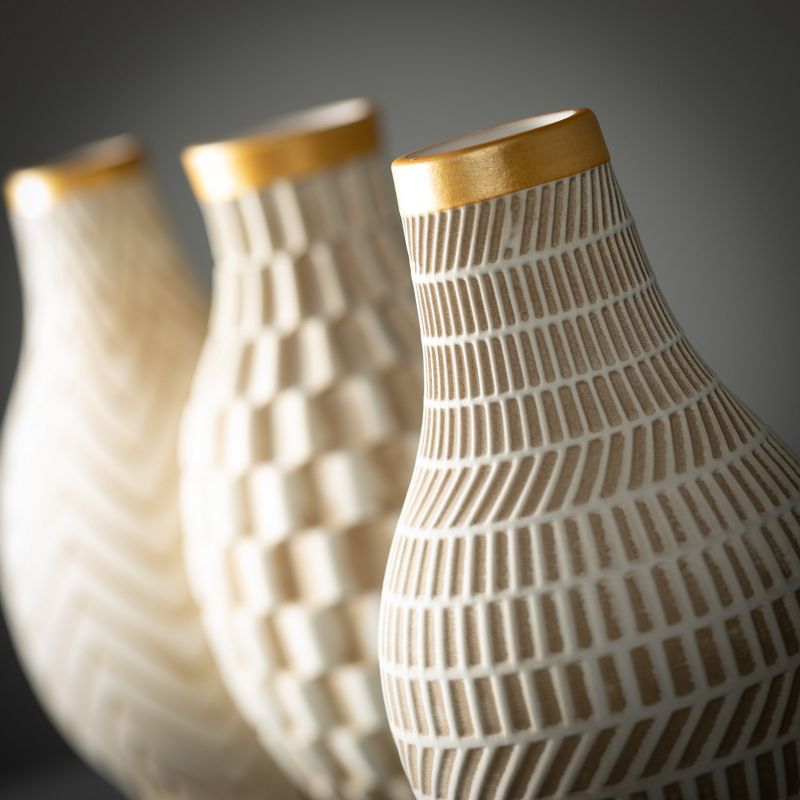Sullivans Geometric Gold Trimmed Ceramic Vases Set of 3, 10"H Off-White, 2 of 5