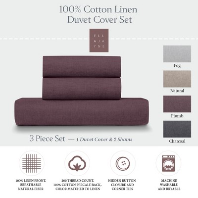 Plum Linen Cotton Full/Queen Duvet Cover Set