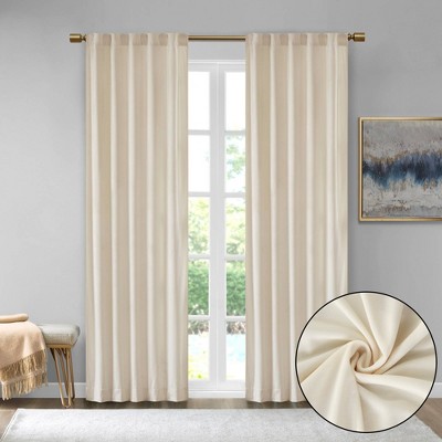 Ivory Ground Length Room Darkening Velvet Curtain Panels
