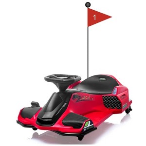 12V Kids Drift Car, Electric Go-Kart w/45W Motor, 5 MPH Variable Speed, Music, LED Lights, USB, Safety Alarm - 1 of 4