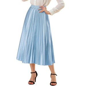 INSPIRE CHIC Women's Party Elastic Waist Metallic Shiny Accordion Pleated Midi Skirt - 1 of 4
