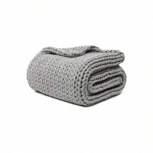 100 Cotton Weighted Blanket, Chunky Knitted Throw, No Fillers, Soft Breathable, Machine Washable, Light Grey, 40x50 Inch, 10lbs - 1 of 4