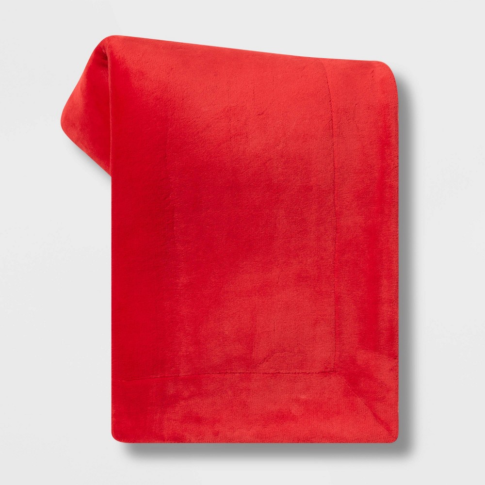 Solid Plush Throw Blanket with Sherpa Reverse Red - Threshold