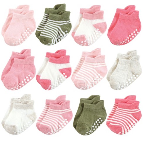 Hudson Baby Infant Girl Non-Skid No-Show Socks, Pink Green - image 1 of 4