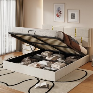 KTMBDW Queen Size Lift Up Storage Bed, Modern Upholstered Headboard, Hydraulic Support, No Box Spring Needed - 1 of 4