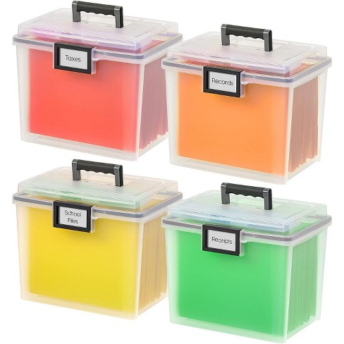 IRIS USA 4Pack Portable Lockable Letter File Box with Handle, File  Organizer, Clear