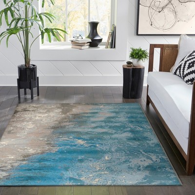 Gray and Blue Abstract Synthetic Flat Woven Indoor/Outdoor Rug