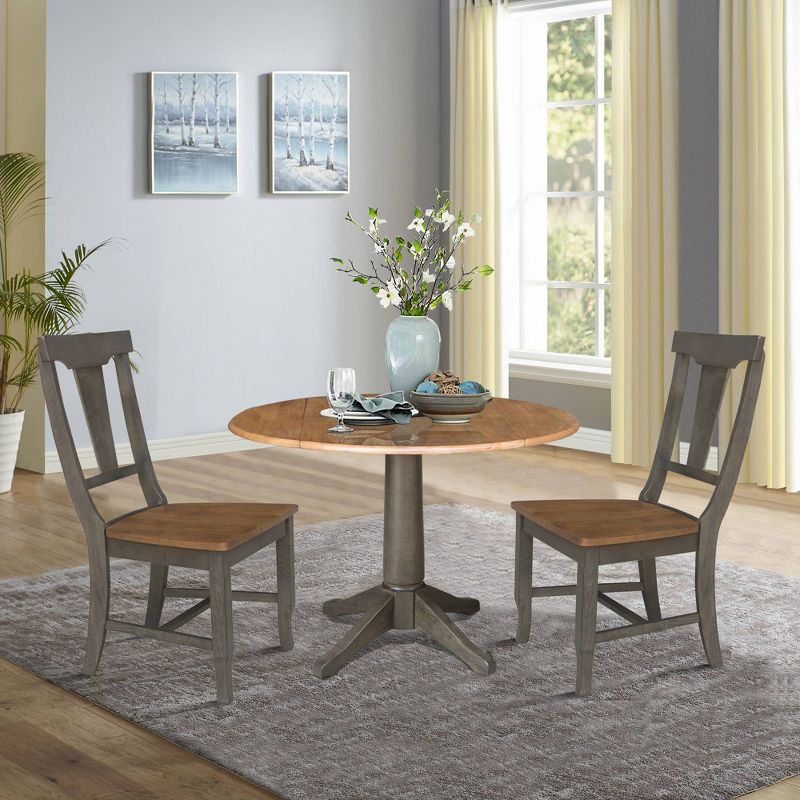 42&#34; Round Dual Drop Leaf Dining Table with 2 Panel Back Chairs Hickory/Washed Coal - International Concepts, 2 of 11