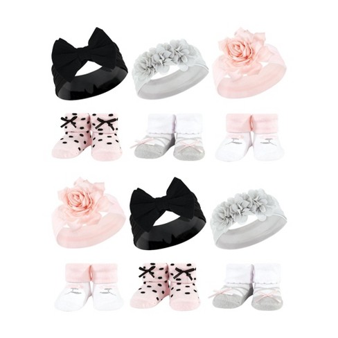 Hudson Baby Infant Girl 12Pc Headband and Socks Giftset, Pink Black Gray, One Size - image 1 of 2