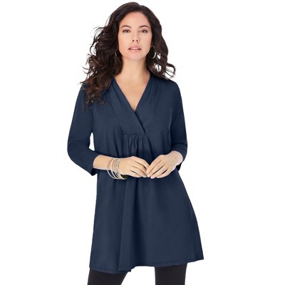 Roaman's Women's Plus Size V Neck Shirred Ultimate Tunic