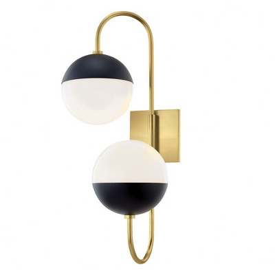 Mitzi Renee 2 - Light Wall Light in  Aged Brass, Black Opal Glossy Glass Shade  Shade