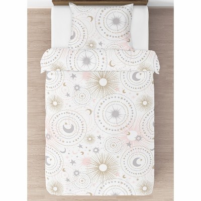 Blush Pink and Gold Celestial Twin Microfiber Bedding Set