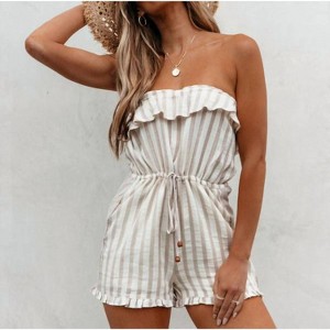Women's Striped Tube Romper - Hem & Thread - 1 of 4