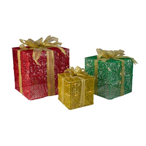 Northlight Set Of 3 Glittering Gift Box Set Lighted Christmas ...