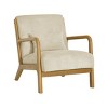 Natural Wooden Lounge Chair with Ribbed Corduroy Upholstery and Cushion for Living Room, Bedroom or Reading Corner-The Pop Home - 3 of 4