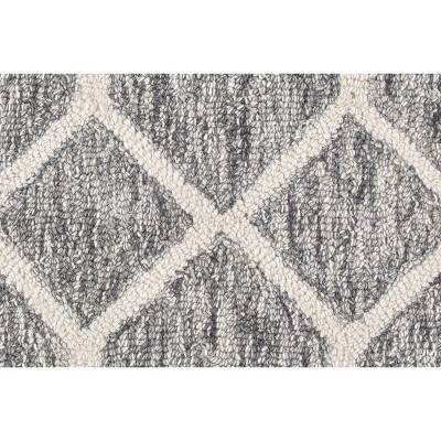 Gray and White Wool Trellis Area Rug
