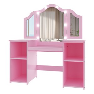 Kids Vanity Table and Chair Set, Princess Makeup Table and Chair Set, Detachable Tri-Folding Mirror, Wooden Kid Makeup Dressing Table, for Bedroom - 1 of 4