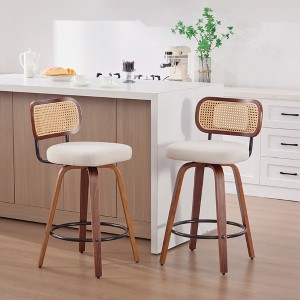Okak Set of 2/3 PU/Linen Swivel Counter Height Bar Stools for Dining Rooms,Armless Chairs Bar Island Stools with Wooden Back - 1 of 4