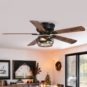 Parrot Uncle 48 Inch Black Flush Mount Ceiling Fan with Light and Remote Control Reversible Fan Blade - 1 of 4