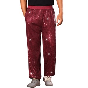 Lars Amadeus Men's Baggy Elastic Waist Costume Night Club 70s Disco Metallic Sequin Pants - 1 of 4