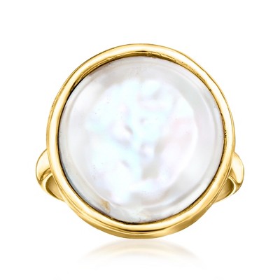 Ross-Simons 15-15.5mm Cultured Coin Pearl Ring in 18kt Gold Over Sterling
