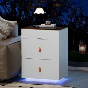 30 Inch Nightstand with Led Light, Smart Tall Night Stand with 3 Storage Drawers & Glass Top - 1 of 4