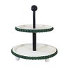 Ganz 11.5 Inch Green Beaded Edge Two-Tier Pedestal Stand Distressed Rustic Holiday Decorative Trays And Platters - 2 of 3