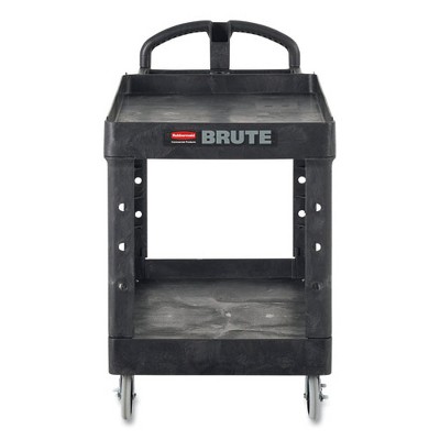 Rubbermaid Commercial Heavy-Duty Utility Cart with Lipped Shelves, Plastic, 2 Shelves, 750 lb Capacity, 26" x 55" x 33.25", Black