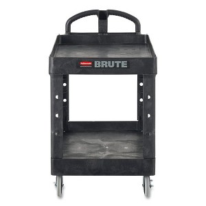 Rubbermaid Commercial Heavy-Duty Utility Cart with Lipped Shelves, Plastic, 2 Shelves, 750 lb Capacity, 26" x 55" x 33.25", Black - 1 of 4