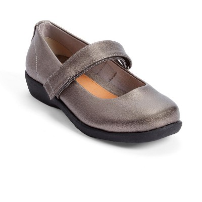 Comfortview Women's Wide Width The Carla Mary Jane Flat, 10 WW - Gunmetal