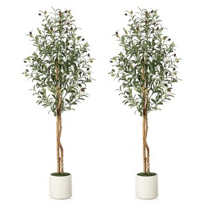 homfan Artificial Olive Tree with White Pot, Faux Floor Plants with Natural Wood Trunk & Fruits, Fake Olive Trees for Indoor Home Decor - 1 of 4