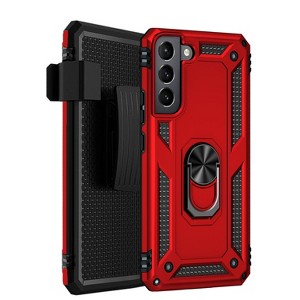 SAHARA - Military Kickstand Series Case with Belt Clip for Samsung Galaxy S22 - Red - 1 of 4