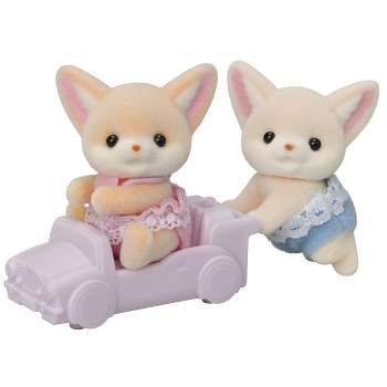 Calico Critters Fennec Fox Twins, Set of 2 Collectible Doll Figures with Pushcart Accessory