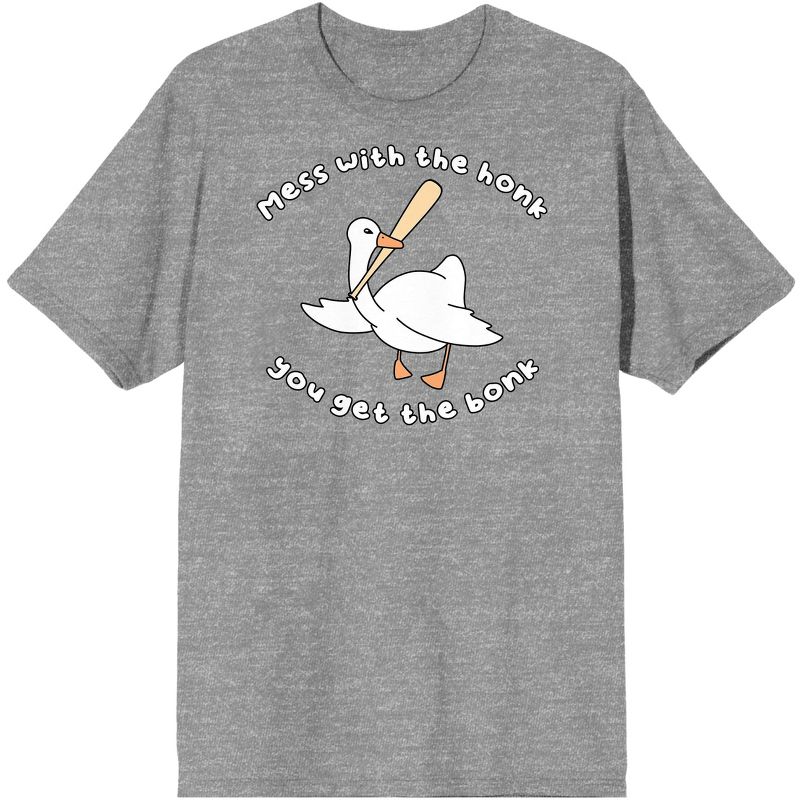 Honk Honk Am Meme Goose With Baseball Bat "Mess With the Honk, Get the Bonk" Unisex Heather Gray Graphic Tee, 1 of 4