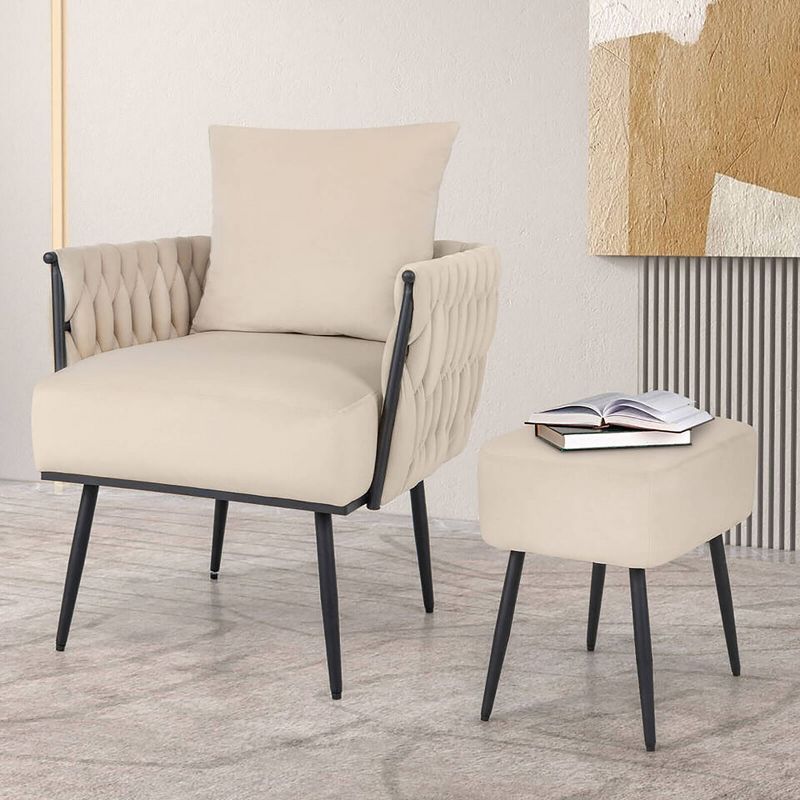 Tangkula Modern Dutch Velvet Accent Chair & Ottoman Set Single Leisure Sofa Chair, 3 of 11