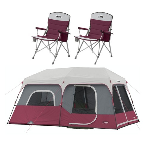 Core Set Of 2 300-pound Capacity Padded Hard Arm Chair W/storage Pockets & Carry  Bag With Instant Large 9-person Cabin Family Tent, Wine Red : Target