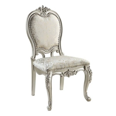 Bently Beige Jacquard Upholstered Side Chair with Floral Moldings