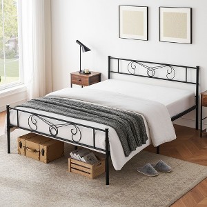 Pattern Bed Frame with Headboard and Footboard, Bed Mattress Foundation with Storage No Box Spring Needed Noise Free Easy Assembly - 1 of 4