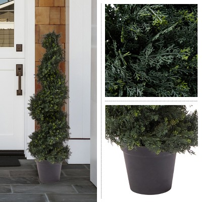 4-Foot Tall Green Plastic Cypress Spiral Topiary Tree