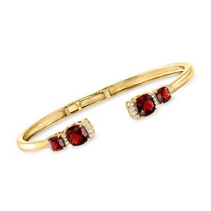 Ross-Simons 5.00 ct. t.w. Garnet and .10 ct. t.w. White Topaz Cuff Bracelet in 18kt Gold Over Sterling - 1 of 4