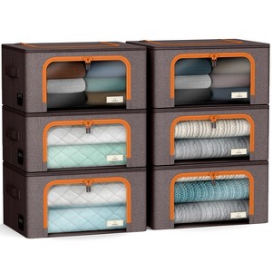 Sorbus 6 Pack Small Foldable Storage Box - Metal Frame, Oxford Fabric, Large Window & Handles - Organization for Bedroom, Linens & Clothes - 1 of 4